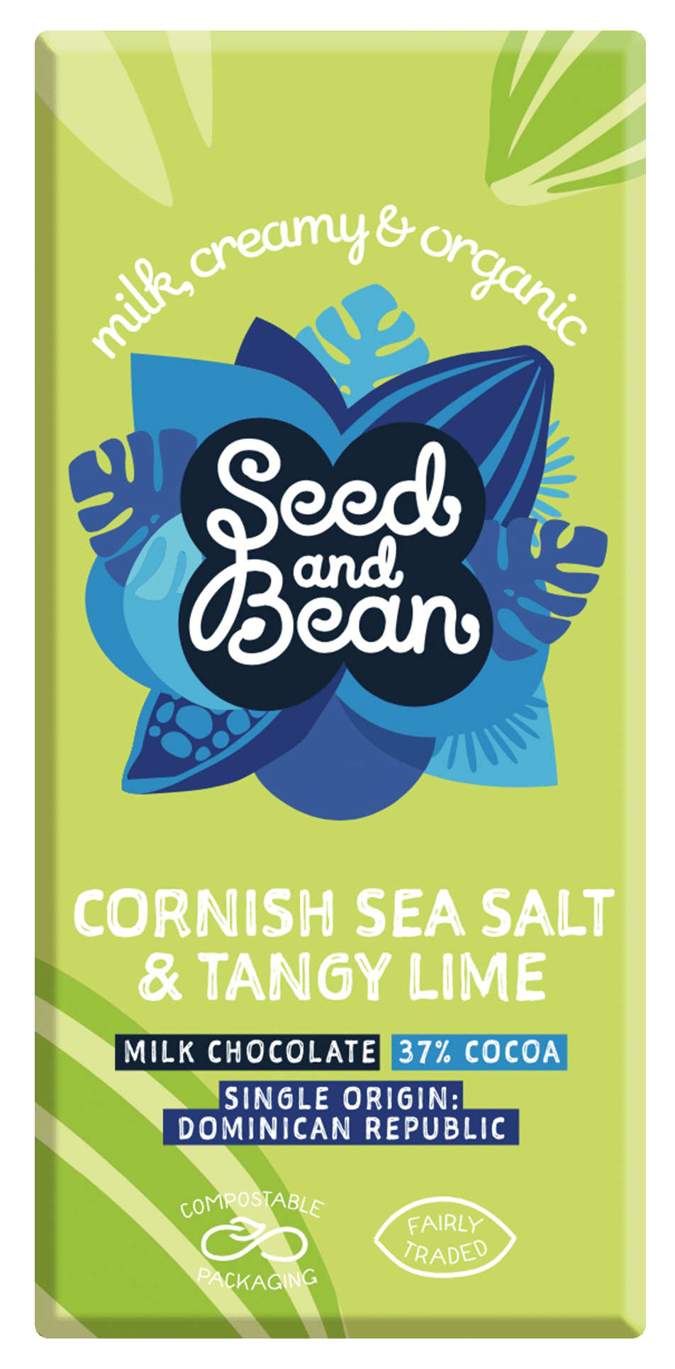 Mælkechokolade 37% Cornish Sea Salt & Lime 75 g - øko